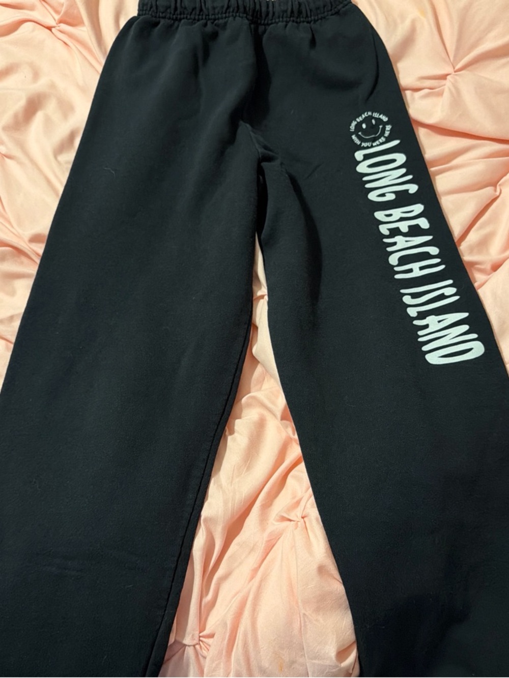 Black Womens Sweatpants with Long Beach Island Graphic